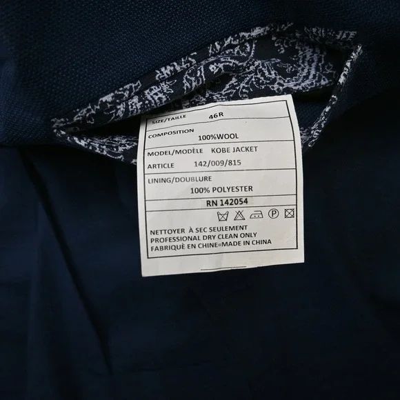 Zanetti 46R Navy Blue 100% Wool Kobe Unstructured Mens Blazer Jacket Sport Coat